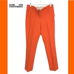Diane Von Furstenberg Orange Gabardine Straight Leg Trousers Sz 4